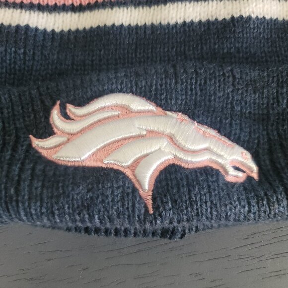 47 Brand Beanie Denver Broncos NFL Navy Pink Marled Stripe Cuff Knit Hat Cap - Picture 2 of 6